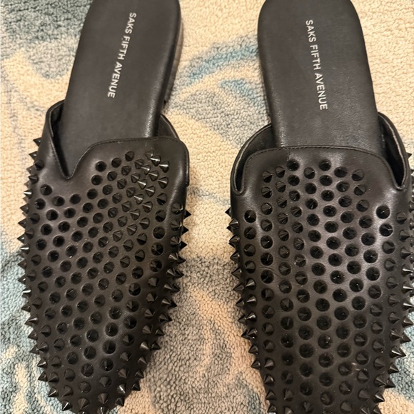 Saks Fifth Avenue Black Studded Loafers - Picture 2 of 4